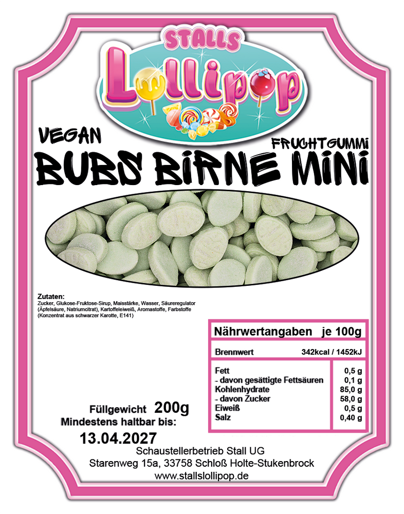 Bubs Birne 🍐 Skandinavische Fruchtgummis mit Birnengeschmack 200g