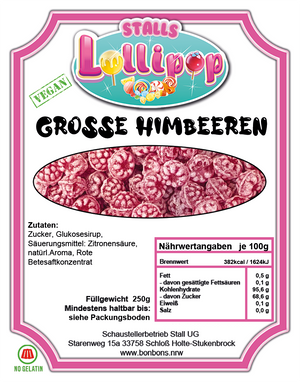Himmlischer Himbeertraum von Stalls Lollipop: 250g-Packung