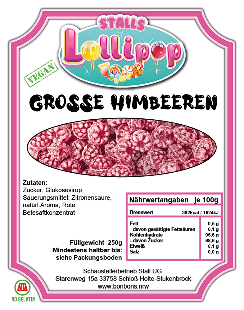 Himmlischer Himbeertraum von Stalls Lollipop: Doppelter Genuss in jeder 250g-Packung Doppelpack 500g