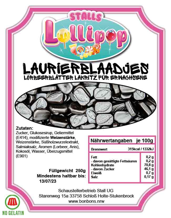 Laurierblaadjes - 250 g Lorbeerlakritz - Stark vom Geschmack