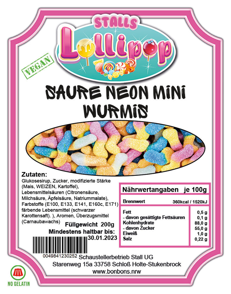 Neon Wurmis - Saure Fruchtgummis 200g